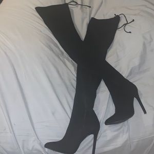 Fashion Nova Over The Knee Black Heel Boots